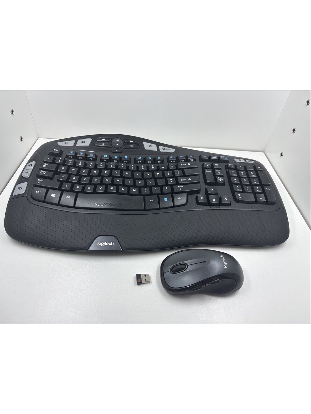 Logitech K350 Ergonomic  Wireless Keyboard + M510 Mouse Combo W/Dongle TESTED